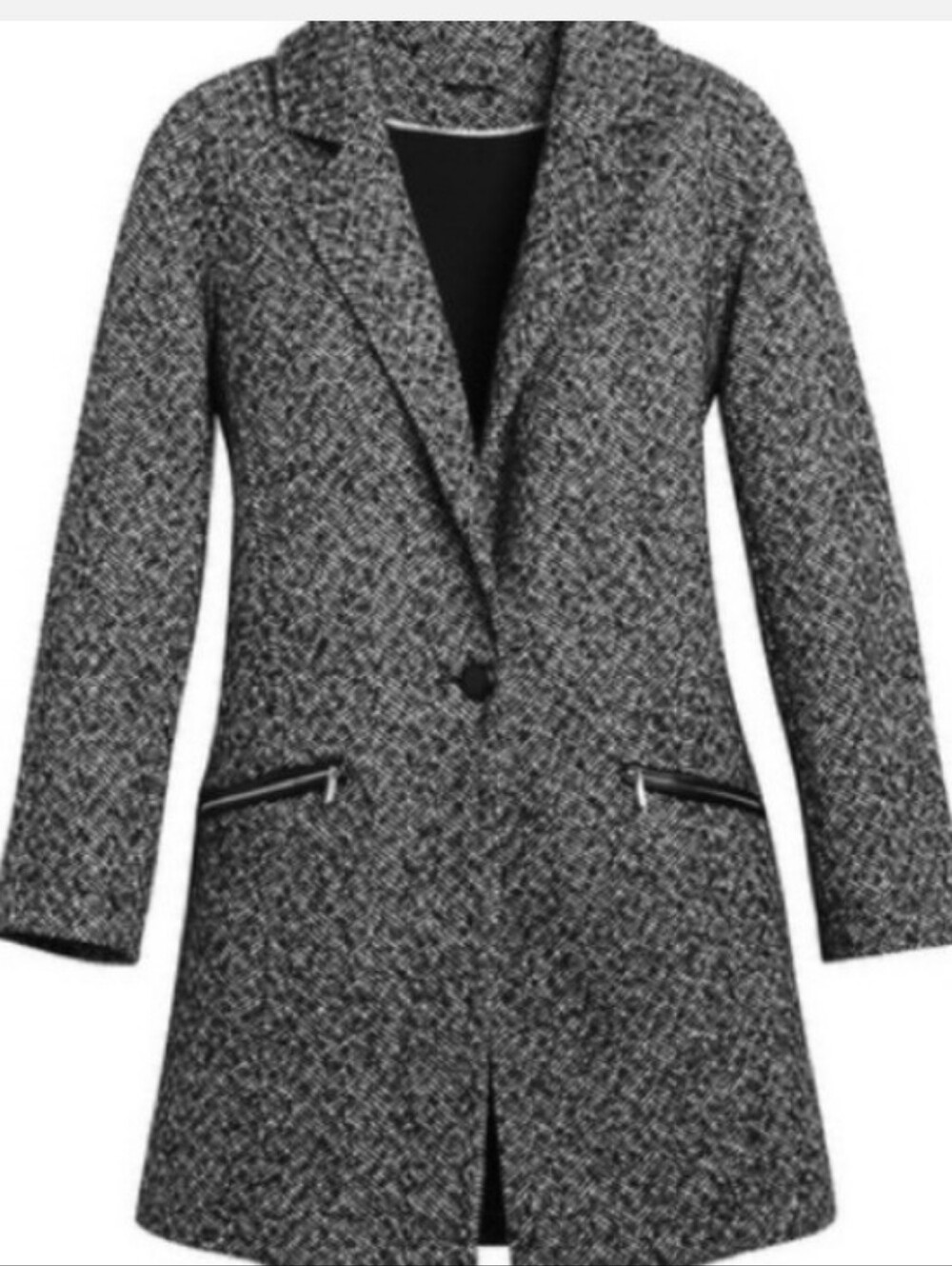 White House Black Market Tweed Herringbone Coat Leather Trim S